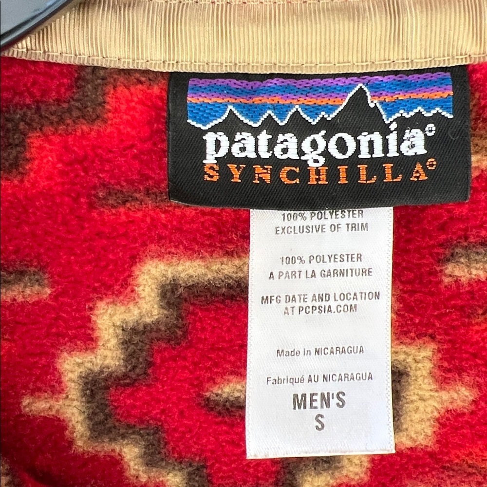 Partagonia Synchilla Men’s S Aztec Printed Sweater Rust Red Tan - Picture 6 of 13
